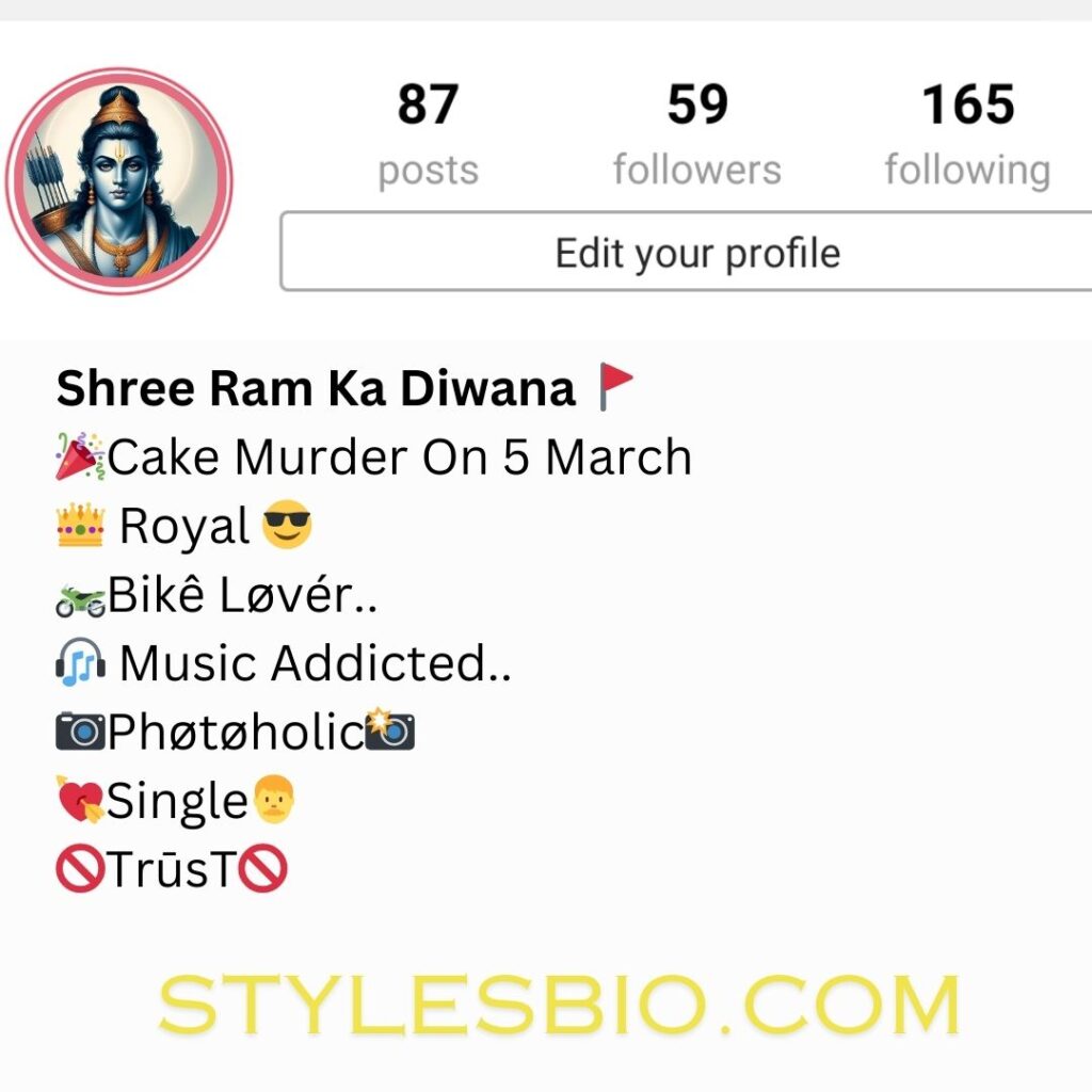 Instagram Bio jay shri Ram 3